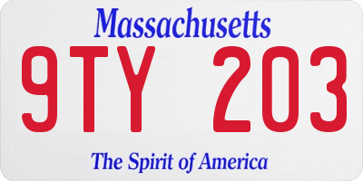 MA license plate 9TY203