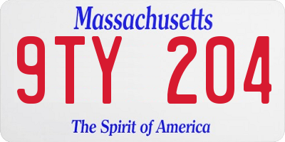 MA license plate 9TY204