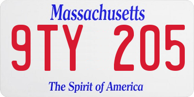 MA license plate 9TY205