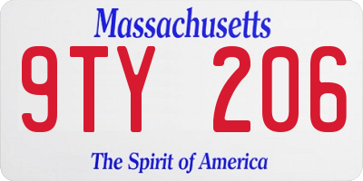 MA license plate 9TY206