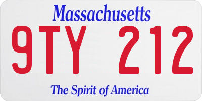 MA license plate 9TY212