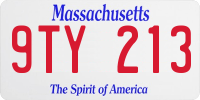 MA license plate 9TY213