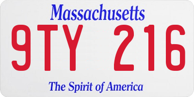 MA license plate 9TY216