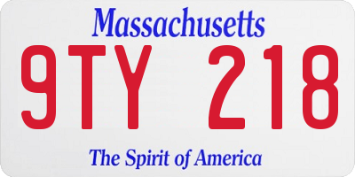 MA license plate 9TY218