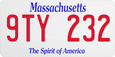 MA license plate 9TY232