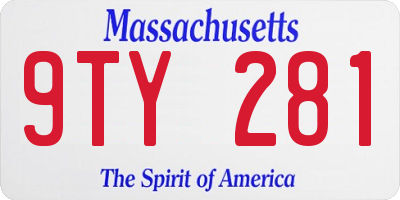 MA license plate 9TY281