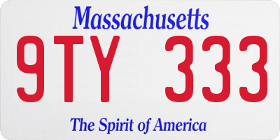 MA license plate 9TY333