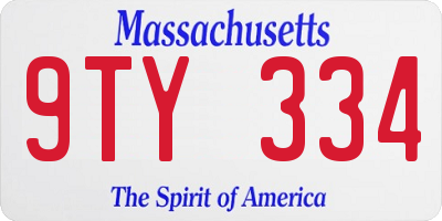 MA license plate 9TY334