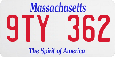 MA license plate 9TY362