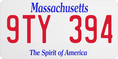 MA license plate 9TY394