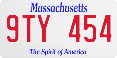 MA license plate 9TY454