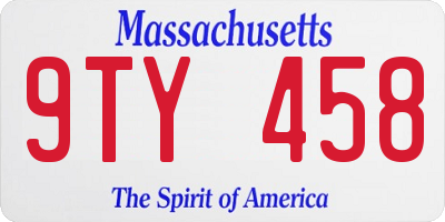 MA license plate 9TY458