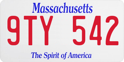 MA license plate 9TY542