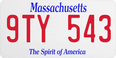 MA license plate 9TY543
