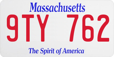 MA license plate 9TY762