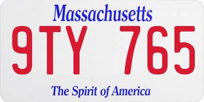 MA license plate 9TY765