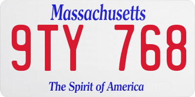 MA license plate 9TY768