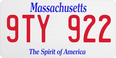 MA license plate 9TY922