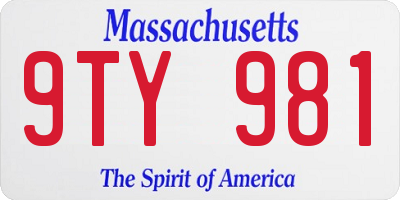MA license plate 9TY981