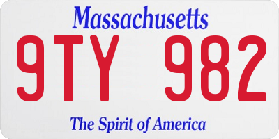 MA license plate 9TY982