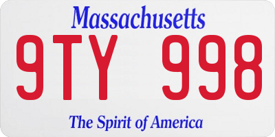 MA license plate 9TY998