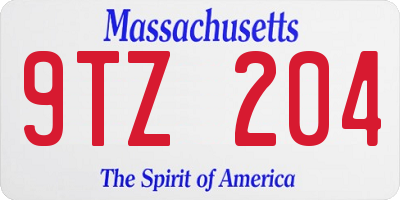 MA license plate 9TZ204