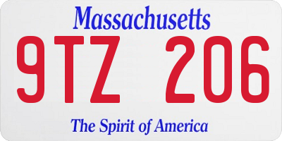 MA license plate 9TZ206