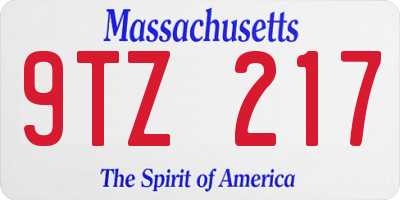 MA license plate 9TZ217
