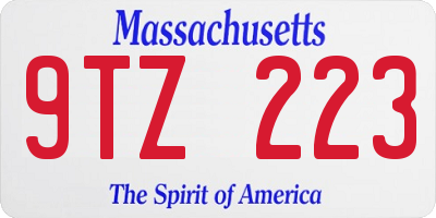 MA license plate 9TZ223