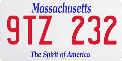 MA license plate 9TZ232