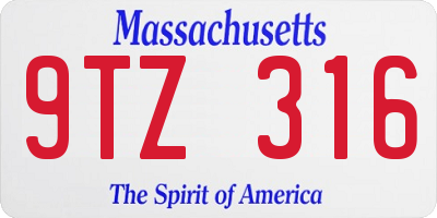 MA license plate 9TZ316