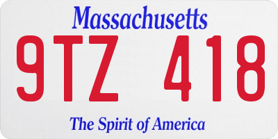 MA license plate 9TZ418