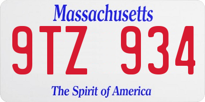 MA license plate 9TZ934