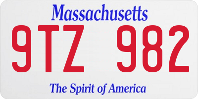 MA license plate 9TZ982