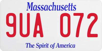 MA license plate 9UA072