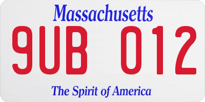MA license plate 9UB012