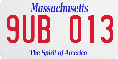 MA license plate 9UB013