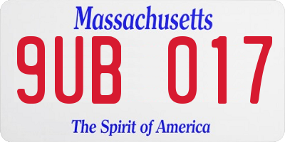 MA license plate 9UB017
