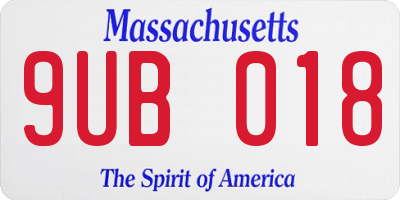 MA license plate 9UB018
