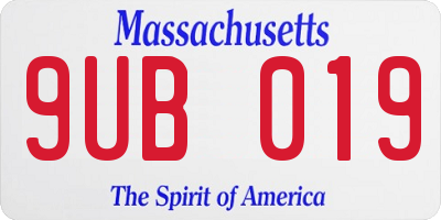 MA license plate 9UB019