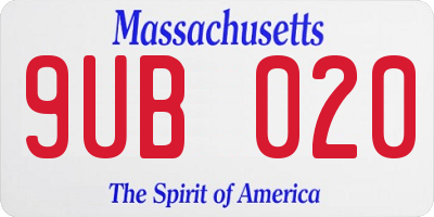 MA license plate 9UB020