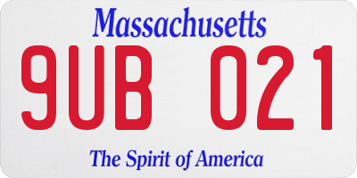 MA license plate 9UB021
