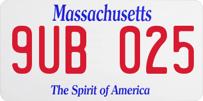 MA license plate 9UB025