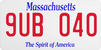 MA license plate 9UB040