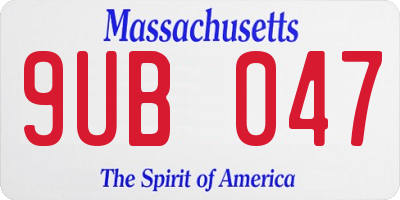 MA license plate 9UB047