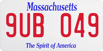 MA license plate 9UB049