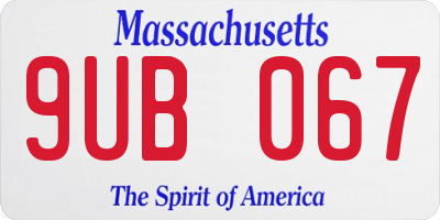 MA license plate 9UB067