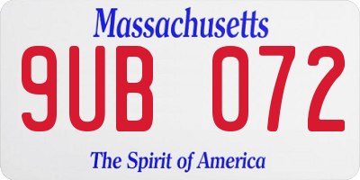 MA license plate 9UB072