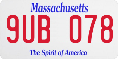 MA license plate 9UB078