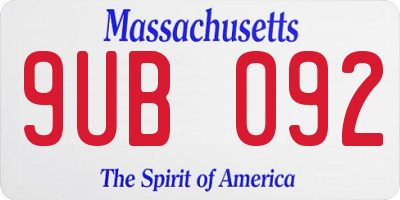 MA license plate 9UB092